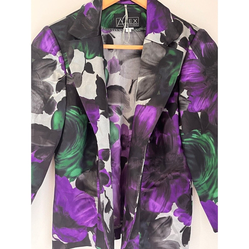 Alex Evenings Purple Silk Floral Open Front Blazer Jacket 3/4 Sleeve Size Small - Picture 3 of 7